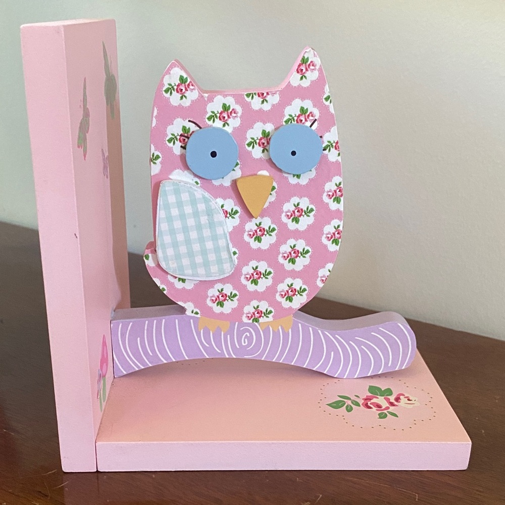 Wood Owl Bookends Pink Green Kids Nursery Decor Baby Shower Gift - Picture 5 of 10